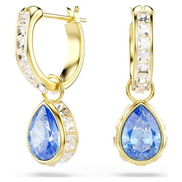 Chroma drop earrings, Pear cut, Blue, 18K gold finish image 5