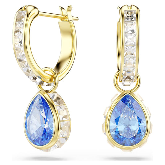 Chroma drop earrings, Pear cut, Blue, 18K gold finish image 1