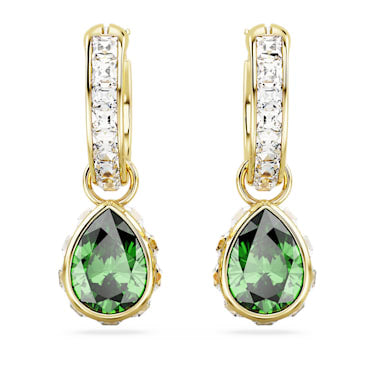 Chroma drop earrings, Pear cut, Green, 18K gold finish image 2