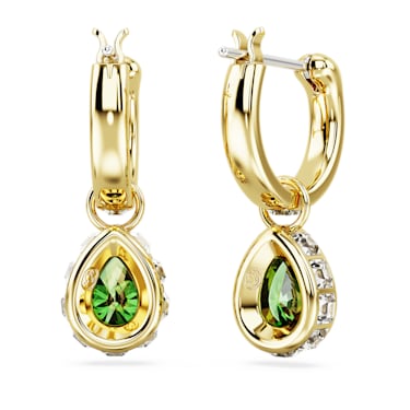 Chroma drop earrings, Pear cut, Green, 18K gold finish image 4