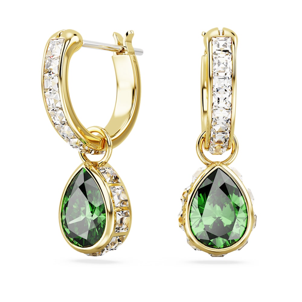 Chroma drop earrings, Pear cut, Green, 18K gold finish image 1
