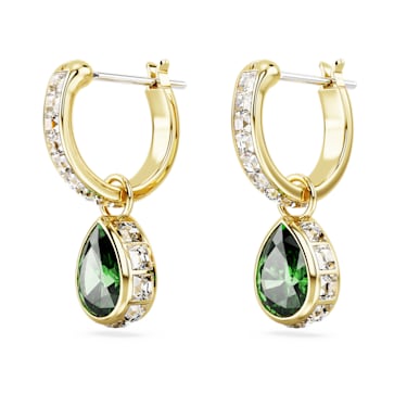 Chroma drop earrings, Pear cut, Green, 18K gold finish image 3
