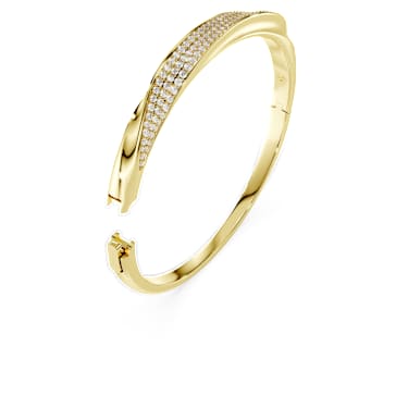 Classica bangle, Round cut, White, Sterling silver, 18K gold finish image 3