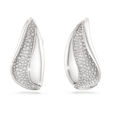 Classica clip earrings, Statement, Round cut, White, Sterling silver image 2