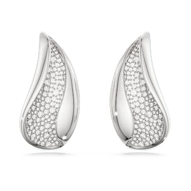 Classica clip earrings, Statement, Round cut, White, Sterling silver image 5