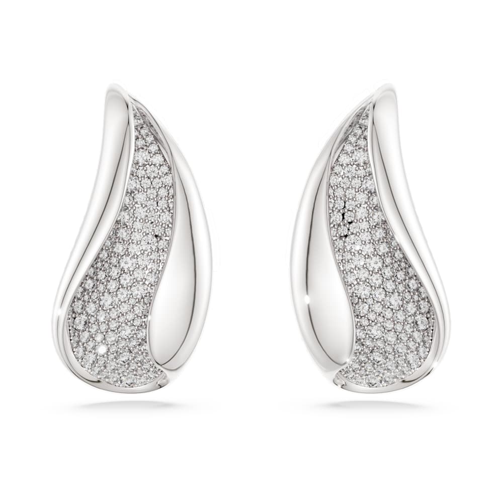 Classica clip earrings, Statement, Round cut, White, Sterling silver image 1