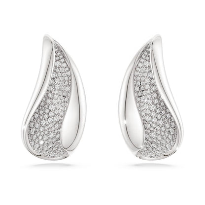 Classica clip earrings, Statement, Round cut, White, Sterling silver image 1