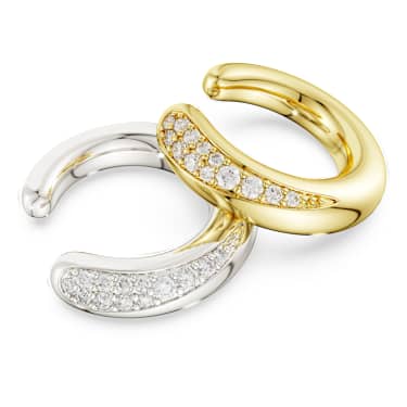 Classica ear cuffs, Round cut, White, Sterling silver, 18K gold finish image 3