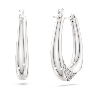 Classica hoop earrings, Round cut, Small, White, Sterling silver image 4