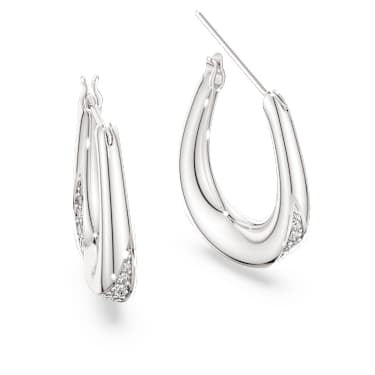 Classica hoop earrings, Round cut, Small, White, Sterling silver image 3