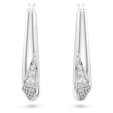Classica hoop earrings, Round cut, Small, White, Sterling silver image 2