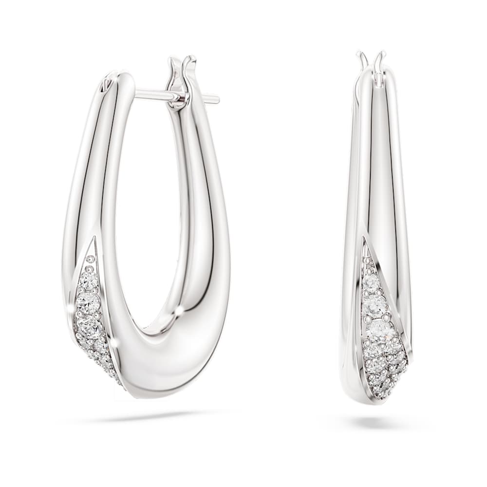Classica hoop earrings, Round cut, Small, White, Sterling silver image 1