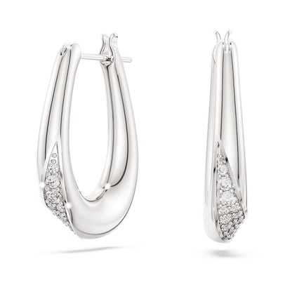 Classica hoop earrings, Round cut, Small, White, Sterling silver image 1