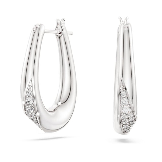 Classica hoop earrings, Round cut, Small, White, Sterling silver image 1