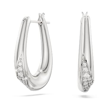 Classica hoop earrings, Round cut, Small, White, Sterling silver image 5