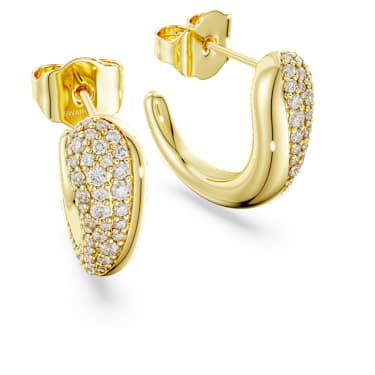 Classica hoop earrings, Round cut, White, Sterling silver, 18K gold finish image 3