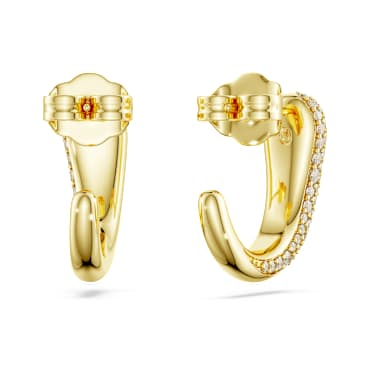 Classica hoop earrings, Round cut, White, Sterling silver, 18K gold finish image 4