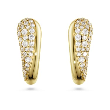 Classica hoop earrings, Round cut, White, Sterling silver, 18K gold finish image 2
