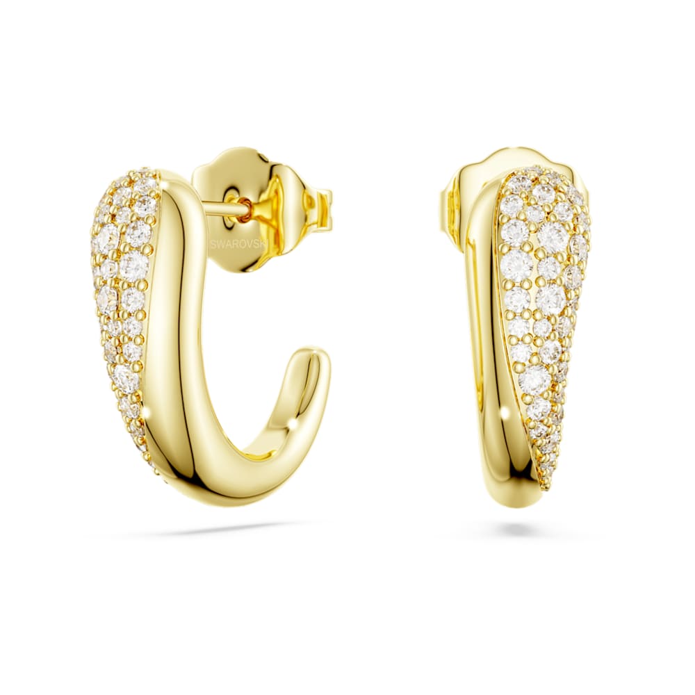 Classica hoop earrings, Round cut, White, Sterling silver, 18K gold finish image 1
