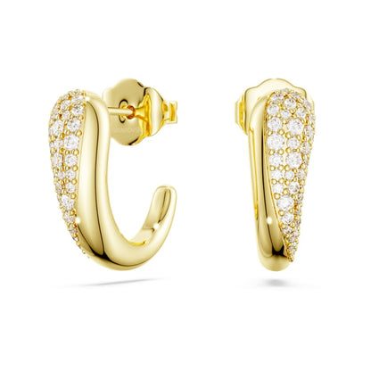 Classica hoop earrings, Round cut, White, Sterling silver, 18K gold finish image 1