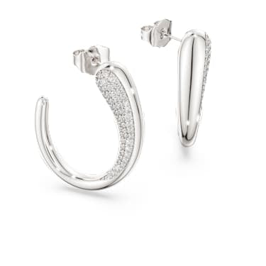 Classica hoop earrings, Round cut, White, Sterling silver image 3
