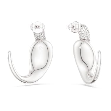 Classica hoop earrings, Statement, Round cut, White, Sterling silver image 4