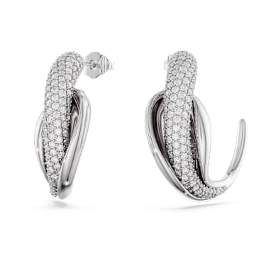 Classica hoop earrings, Statement, Round cut, White, Sterling silver image 5