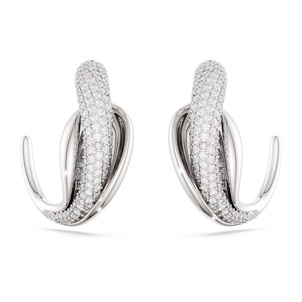 Classica hoop earrings, Statement, Round cut, White, Sterling silver image 1