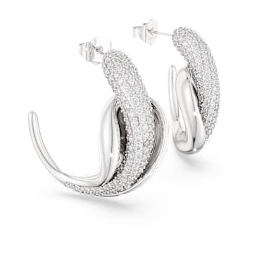 Classica hoop earrings, Statement, Round cut, White, Sterling silver image 3