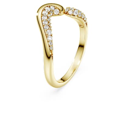 Classica open ring, Round cut, White, Sterling silver, 18K gold finish image 2