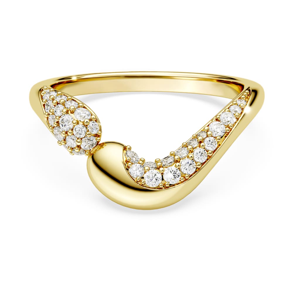 Classica open ring, Round cut, White, Sterling silver, 18K gold finish image 1