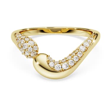 Classica open ring, Round cut, White, Sterling silver, 18K gold finish image 5