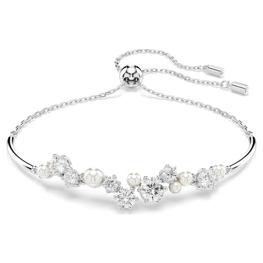 Constella bangle, Crystal pearl, Round cuts, White, Rhodium plated image 1