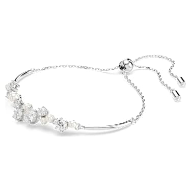 Constella bangle, Crystal pearl, Round cuts, White, Rhodium plated image 2