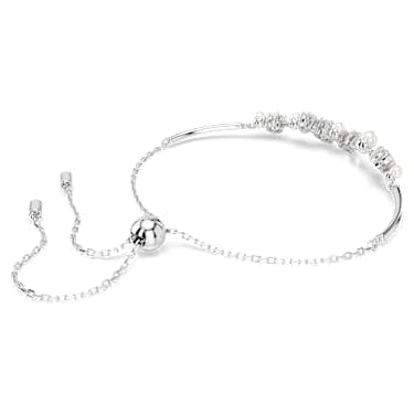 Constella bangle, Crystal pearl, Round cuts, White, Rhodium plated image 4