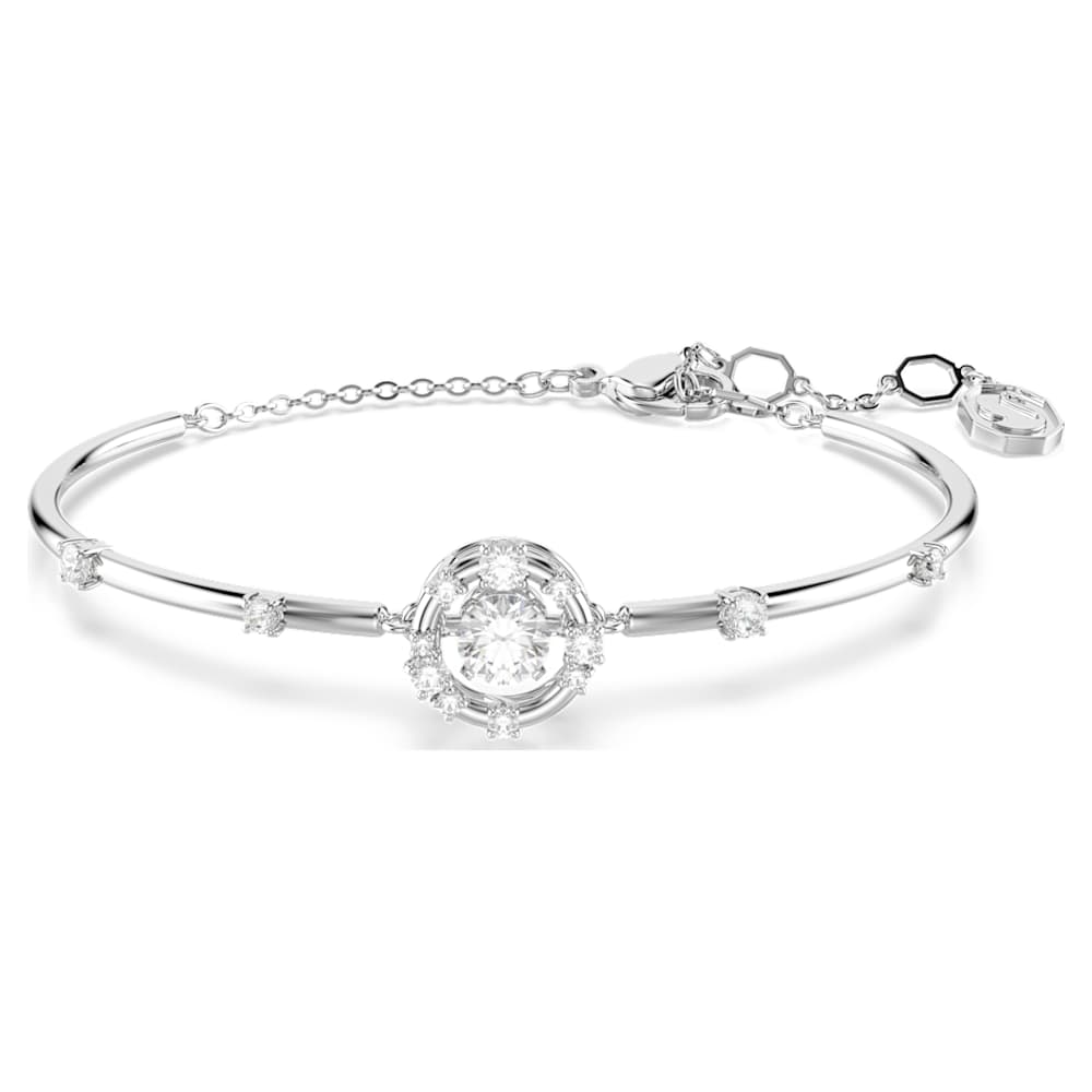 Constella bangle, Round cut, Dancing stone, White, Rhodium plated image 1