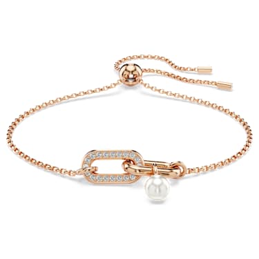 Constella bracelet, Crystal pearl, Round cut, White, 18K rose gold finish image 5