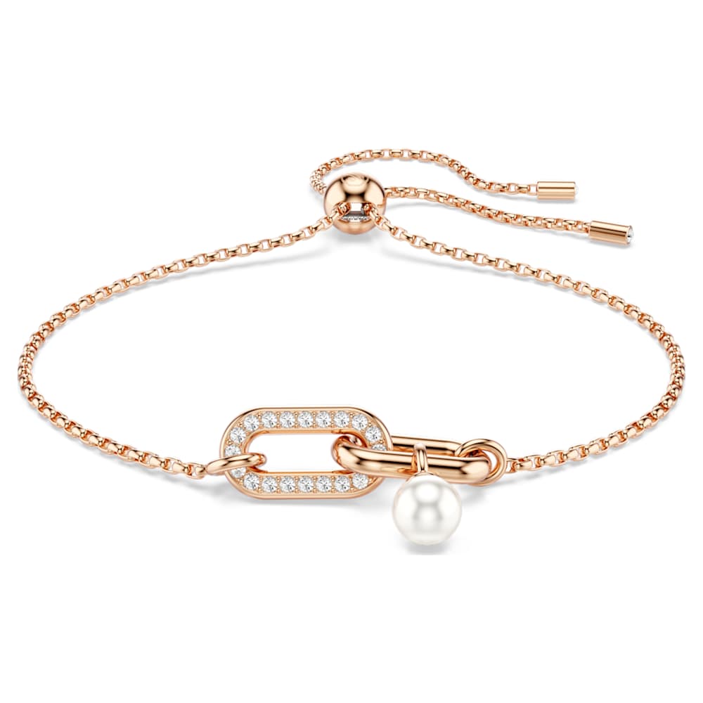 Constella bracelet, Crystal pearl, Round cut, White, 18K rose gold finish image 1