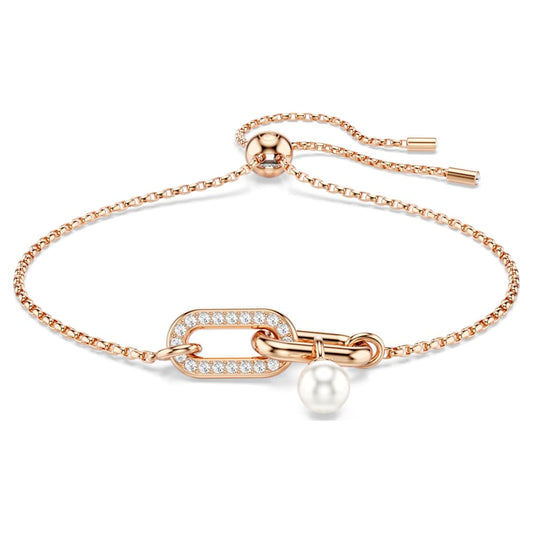 Constella bracelet, Crystal pearl, Round cut, White, 18K rose gold finish image 1