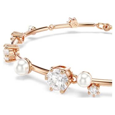 Constella bracelet, Crystal pearl, Round cuts, White, 18K rose gold finish image 2