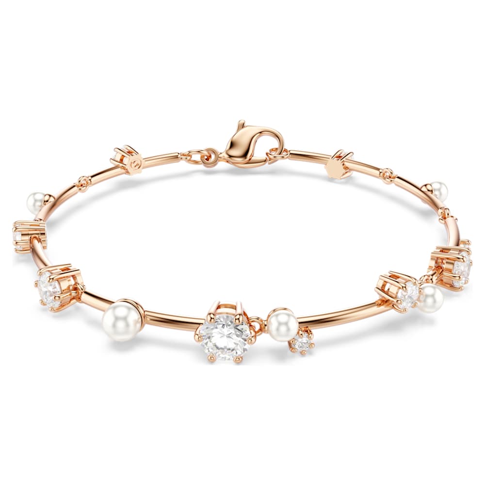Constella bracelet, Crystal pearl, Round cuts, White, 18K rose gold finish image 1