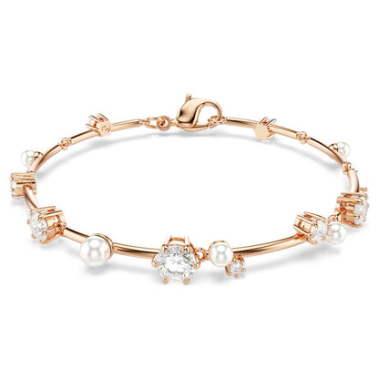 Constella bracelet, Crystal pearl, Round cuts, White, 18K rose gold finish image 1