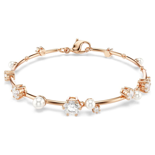 Constella bracelet, Crystal pearl, Round cuts, White, 18K rose gold finish image 1
