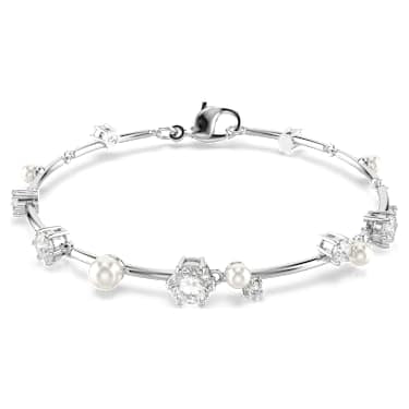 Constella bracelet, Crystal pearl, Round cuts, White, Rhodium plated image 5