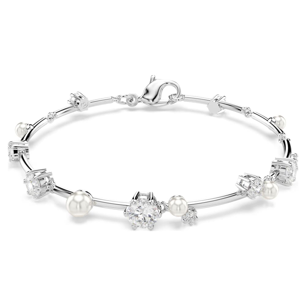 Constella bracelet, Crystal pearl, Round cuts, White, Rhodium plated image 1