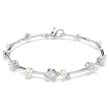 Constella bracelet, Crystal pearl, Round cuts, White, Rhodium plated image 1