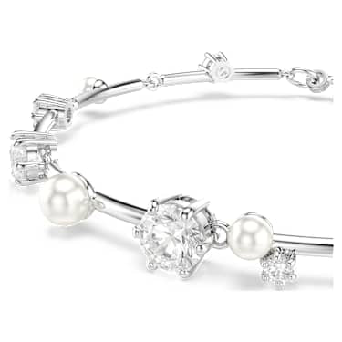 Constella bracelet, Crystal pearl, Round cuts, White, Rhodium plated image 2