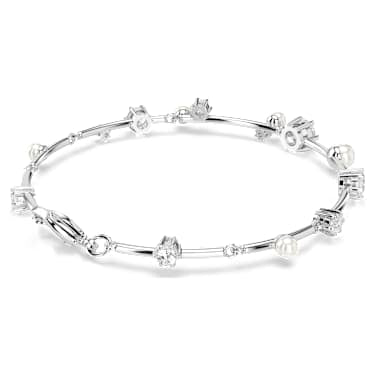 Constella bracelet, Crystal pearl, Round cuts, White, Rhodium plated image 4