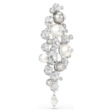 Constella brooch, Crystal pearl, Round cut, White, Rhodium plated image 3