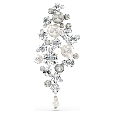 Constella brooch, Crystal pearl, Round cut, White, Rhodium plated image 5